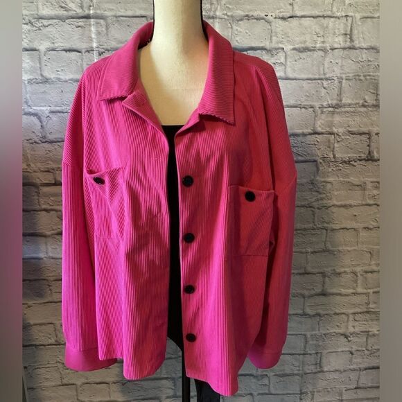 Shein Curve - Women’s Plus Pink Ribbed long Sleeve Shacket - Picture 1 of 6
